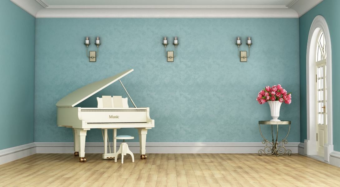 11 Music Room Classical style timber floor with White Piano