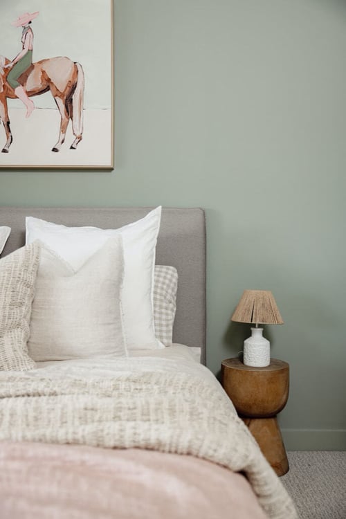 Bedroom Interior with Green wall and bed