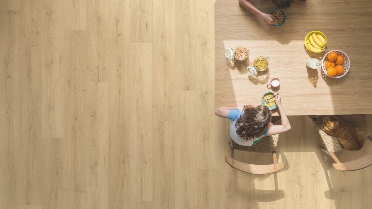 Hybrid Flooring Top shot in Dining room with Family