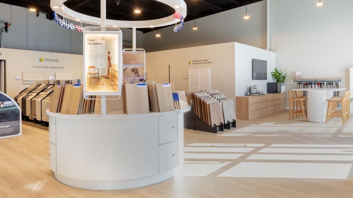 Inside a Floorworld Store with Flooring displays