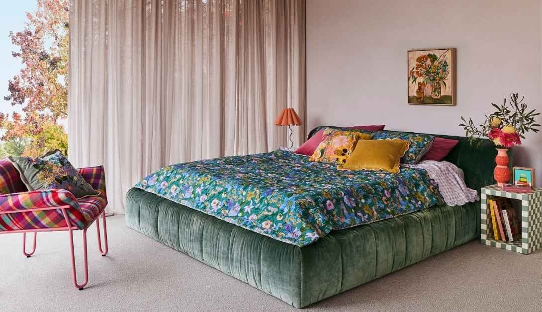 Colourful Bedroom with curtains 