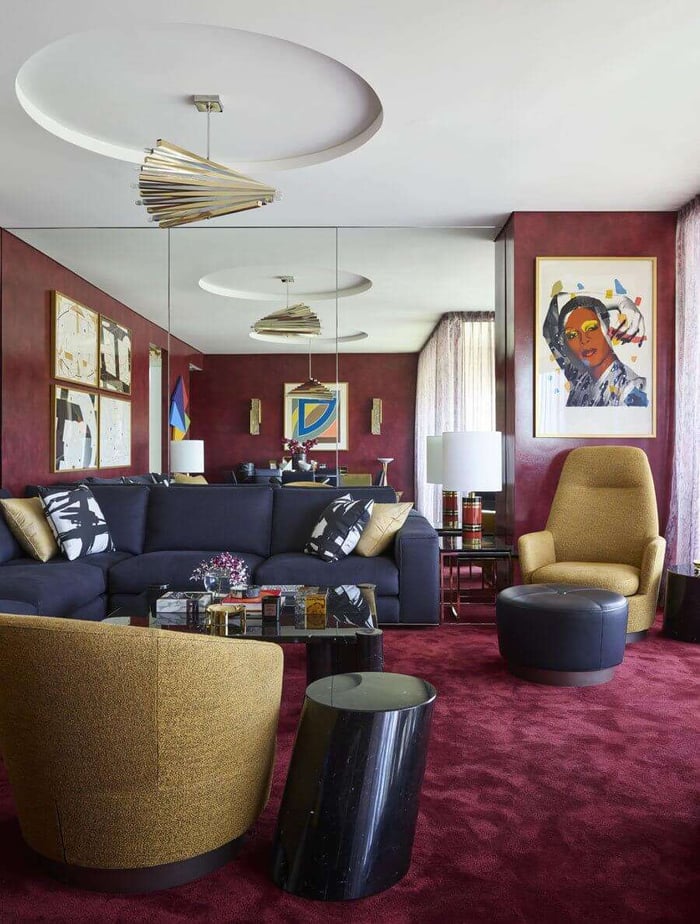 Greg Natale Modern Living Room Maroon Vibrant Colours