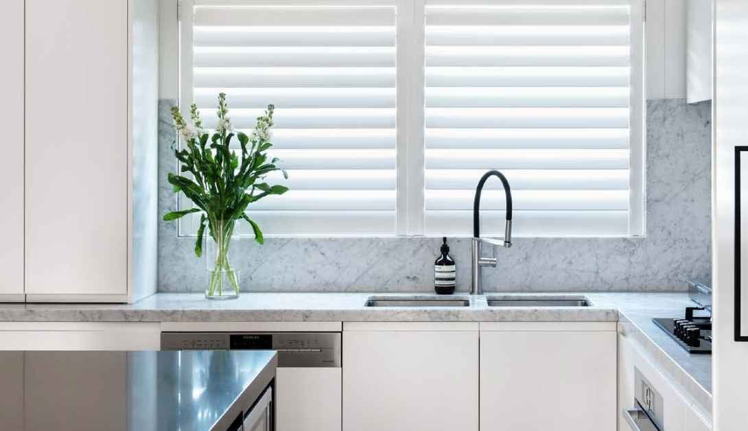 white shutters in modern kitchen